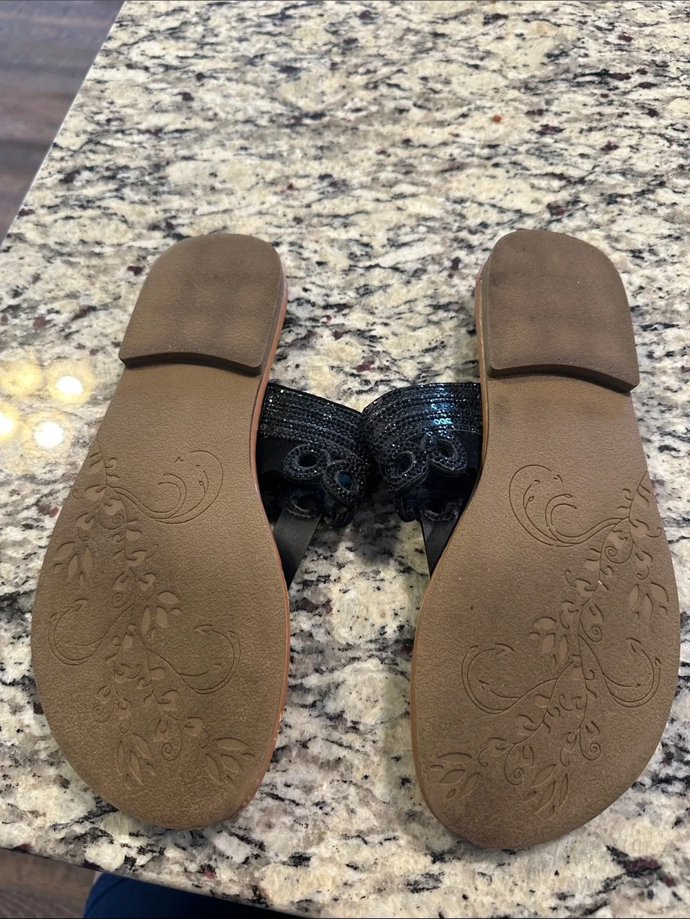 Sonoma Black Sequin Scalloped Toe-Post Sandals